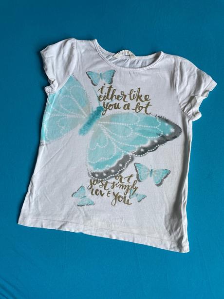 Bílé tričko motýl, h&m,122