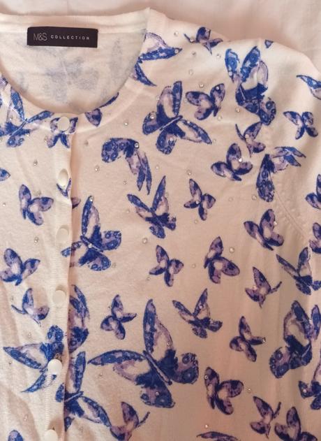 Bílý svetr s motýlky na knoflíky m&s, marks & spencer,42