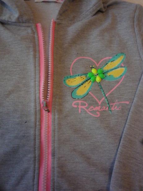 Šedo-růžová mikina s vážkou vel. 140, grace,140