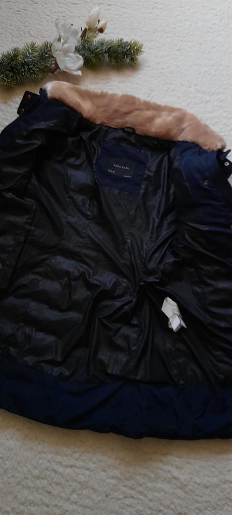 Zara luxusní péřová bunda s kožešinovým límcem, zara,s
