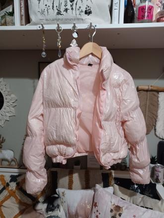 Růžová krátká lesklá bunda shein s / 158/164, s