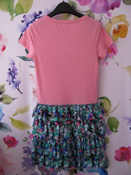 Pružné růžové šaty s barevnou volánkovou sukní, bluezoo,164