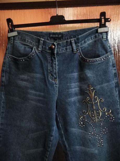 Dámské rifle s kamínky a výšivkou elastické, 40