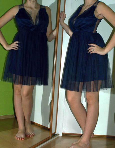 Slavnostní společenské tmavě modré tylové šaty, 40