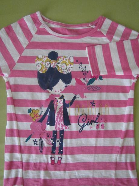 2x tričko proužek s holkou,3/4 rukáv, nutmeg,128, 128