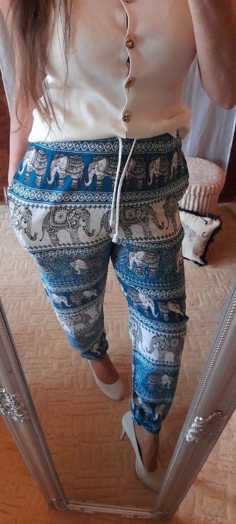 Vzorované letní kalhoty / harémky se slony,