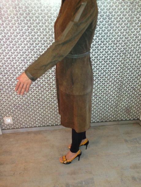 Luxusní kabát kůže max mara vintage vel.36,s khaki, s