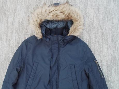 Modrá bunda bundička s kožíškem, h&m,152