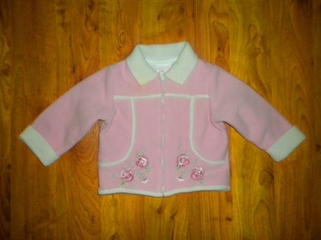 Krásný flízový kabátek na jaro - vyšité kytičky, 68