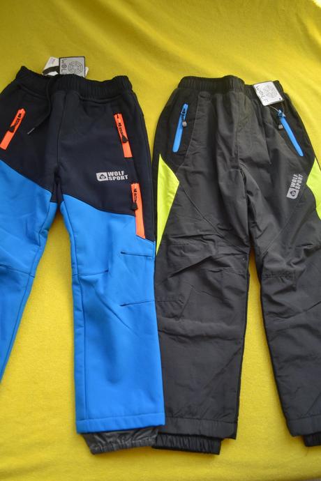 2x oteplené kalhoty wolf,softshellové,šusť, wolf,98