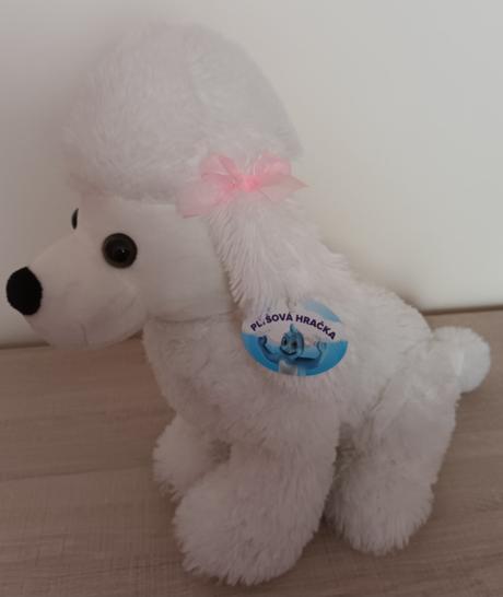 Plyšový sedící pes bílý mikro trading, 