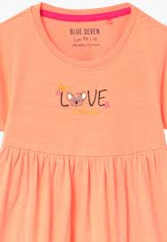 Oranžové bavlněné šaty se zlatým nápisem, 98