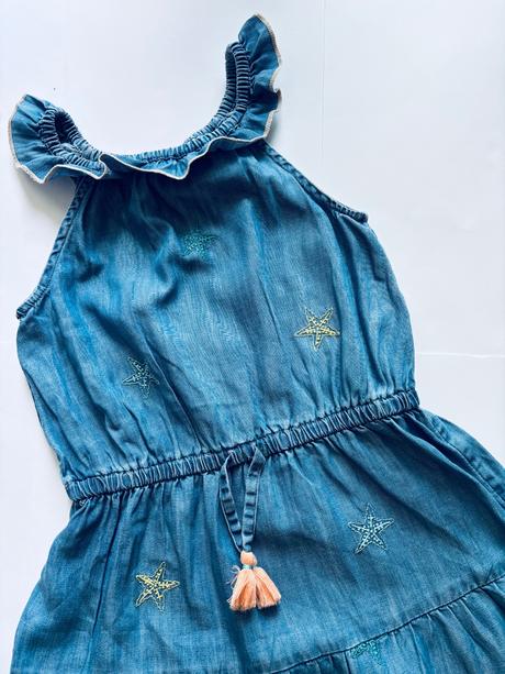 Ob/ šaty letní džínové s vyšíváním  - v.8/9 let, 134