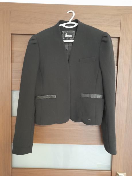 Černé kratší sako s koženkovými detaily vel. s, s