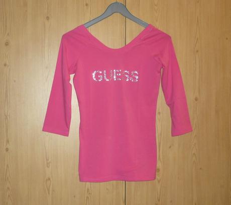 Tmavě růžové dámské tričko s 3/4 rukávem guess, guess,s