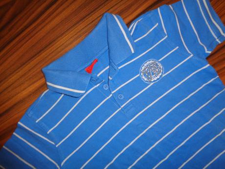 Luxusní modré pruhované tričko s límečkem 116/122, 116 / 122