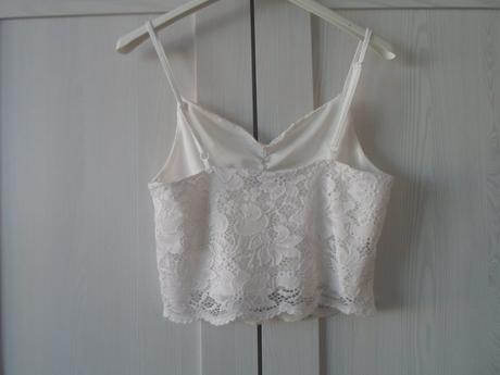 Bílé tričko triko tílko crop top krajkový, new yorker,s