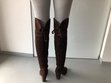 Vysoké hnědé kozačky list italy vel.36 semiš velur, 36