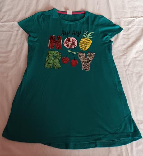 Dívčí triko zelené s flitry krátký rukáv, kik,158