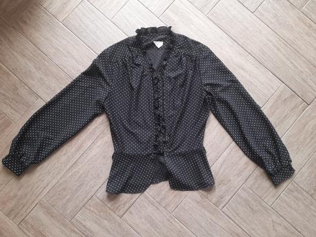 Lehká černá peplum halenka s bílým puntíkem vel. s, s