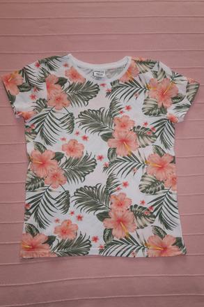 Tričko - oranžové kytky, takko,134