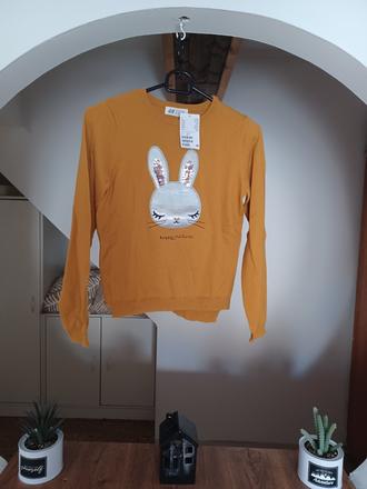 Hořčicový svetr se zajíčkem 134/140, h&m,134 / 140