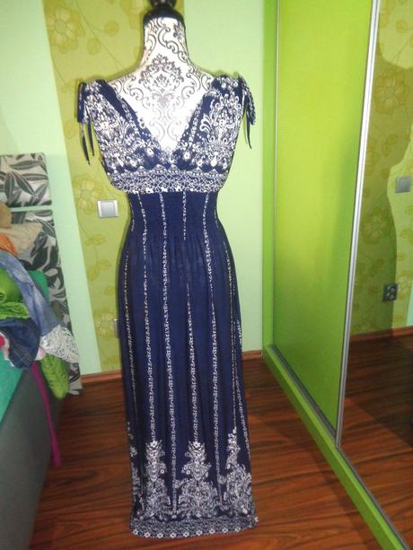 Luxusní modrobílé maxi šaty, l