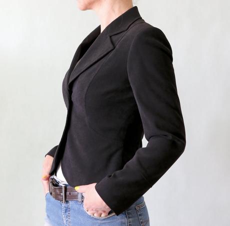 Černé semišové sako petite collection vel.32, xs