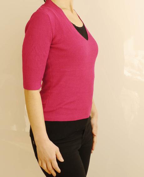 Benetton svetrik zebrovany fuchsiovy kratkym rukav, benetton,34