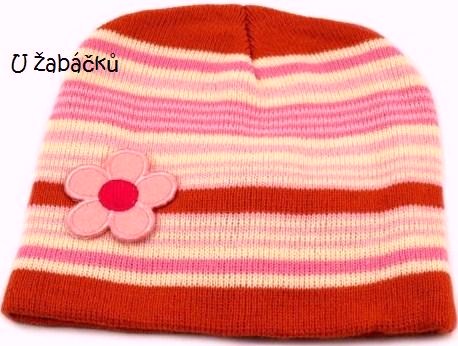 Dívčí pruhovaná čepice růžová, 86 / 92