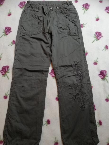 Kalhoty dívčí teplejší s vyšíváním vel. 134., glo-story,134