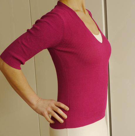 Benetton svetrik zebrovany fuchsiovy kratkym rukav, benetton,34