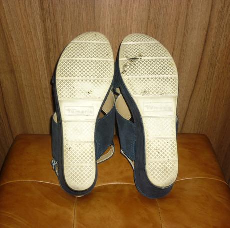 Tmavě modré kožené sandály na klínku tamaris, tamaris,39