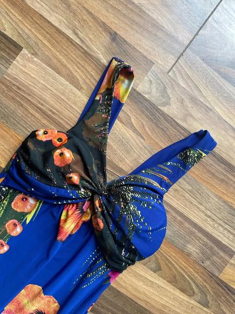 Modré maxišaty s květy, vel cca xs-s, s