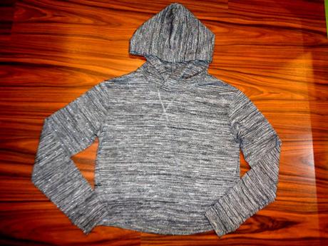 Šedostříbrný slabý svetr s kapucí crop top 146/152, h&m,146