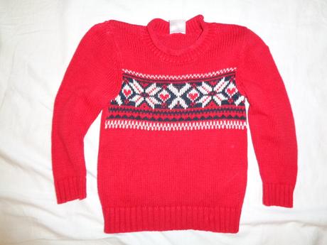 Nádherný červený přízový svetr s alpským vzorem, 104