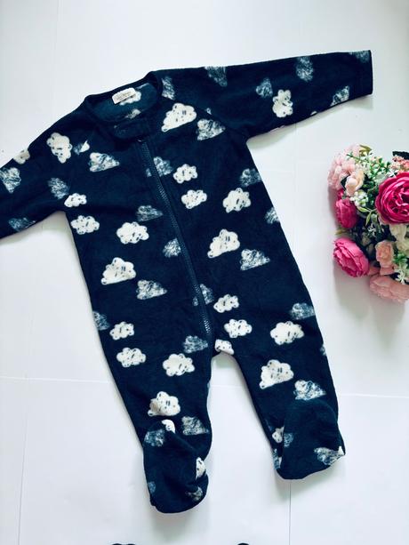 Overalek modro byli flecový - v.6/9 měs, next,74