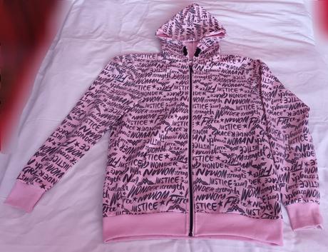 Světle růžová mikina na zip s kapucí wonderwoman, 164
