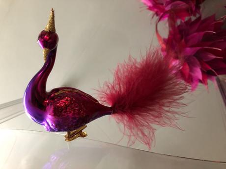 2 luxus vánoční peříčkové stromky+7 ozdob fuchsiov, 