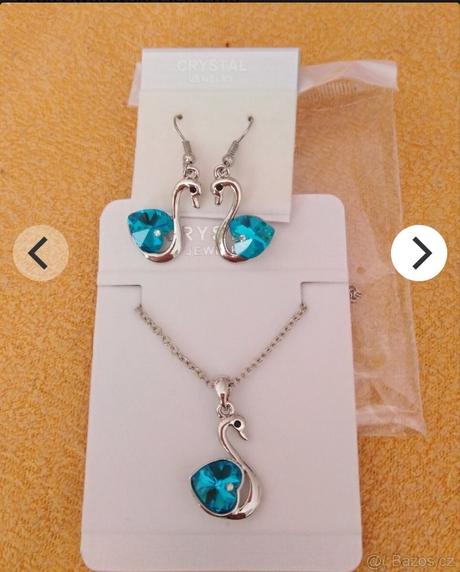 Nový set náušnice a řetízku s přívěskem labutě, swarovski