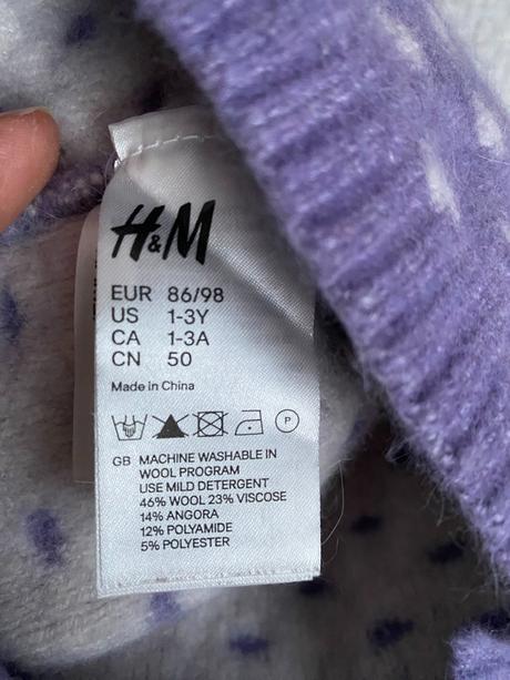 Fialová vlněná čepice/čepička s puntíky vel. 92, h&m,92
