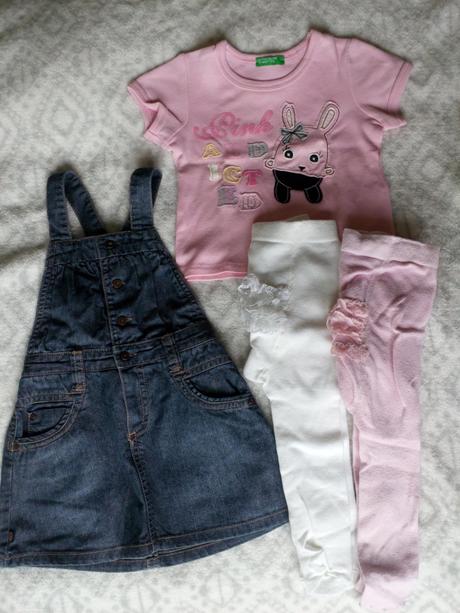 Souprava sukně, tričko s králíčkem, 2 punčocháče, obaibi,68