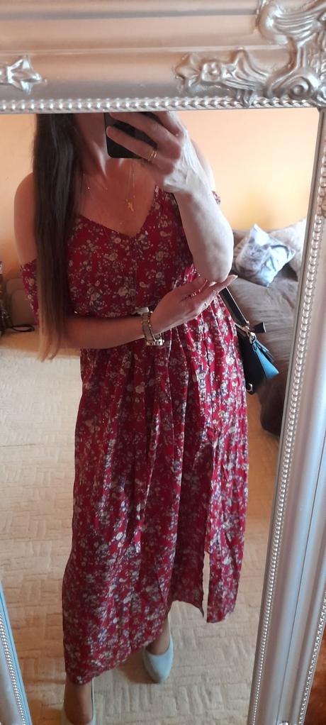 Shein vínové květinové dlouhé šaty s páskem, xl