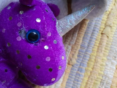 2x plyšový jednorožec modrý a fialový koník,