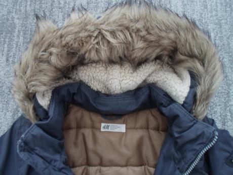 Modrá bunda bundička s kožíškem, h&m,152