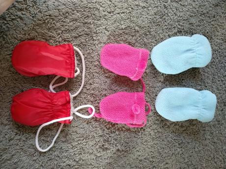 3x rukavice bez palečku pro nejmenší, 68