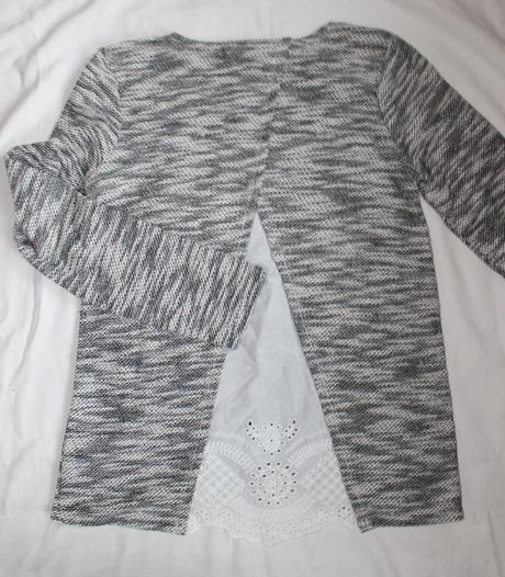 Po136. tenký melírovaný svetřík s krajkou,10-11let, f&f,146