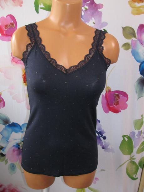 Dámské modré tílko s krajkou a drobným vzorem, tchibo,s