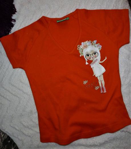 Oranžové triko s panenkou - vel.s, s