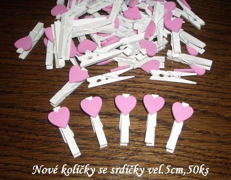 Dekorace nové kolíčky srdíčka + provázek, 